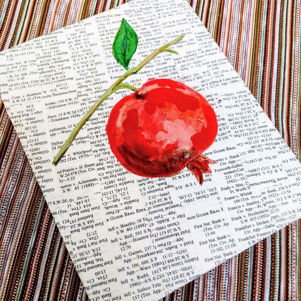 Pomegranate dictionary page painting, wall art
